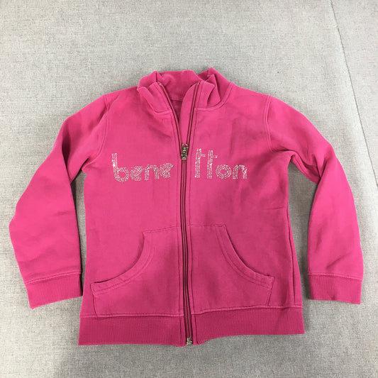 United Colors Of Benetton Girls Jacket Size S (8 - 10 Yrs) Pink Embellished Logo