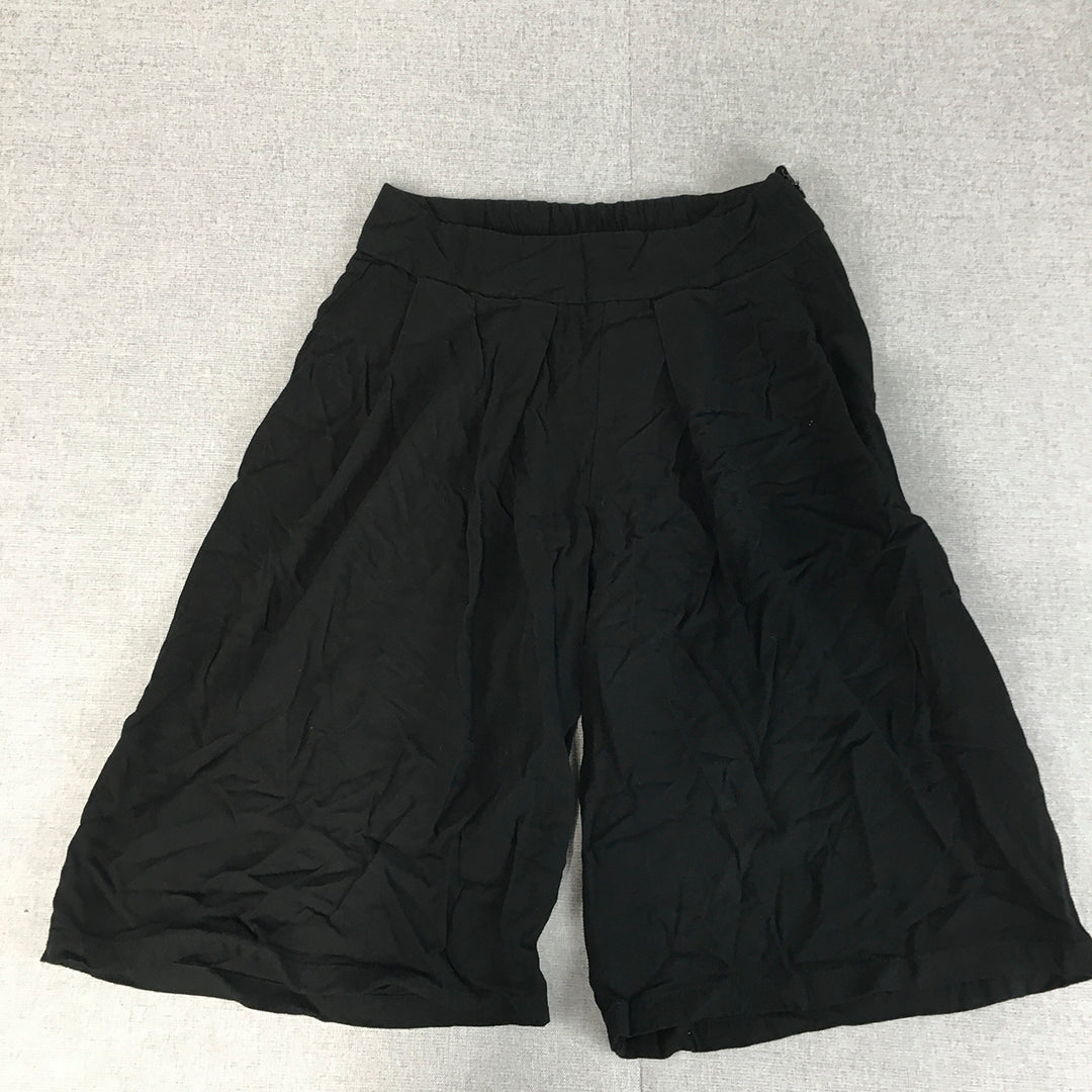 Mango Womens Knee Length Shorts Size 2 US (Small) Black Elastic Waist Pockets