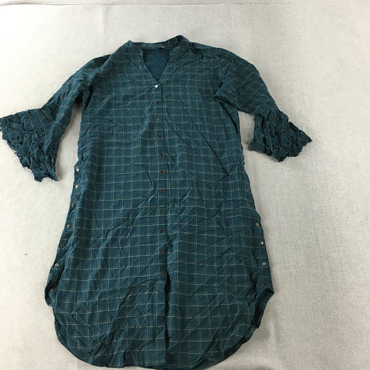 Elomelo Womens Shirt Dress Size XL Green Pearl-Snap Button Mini