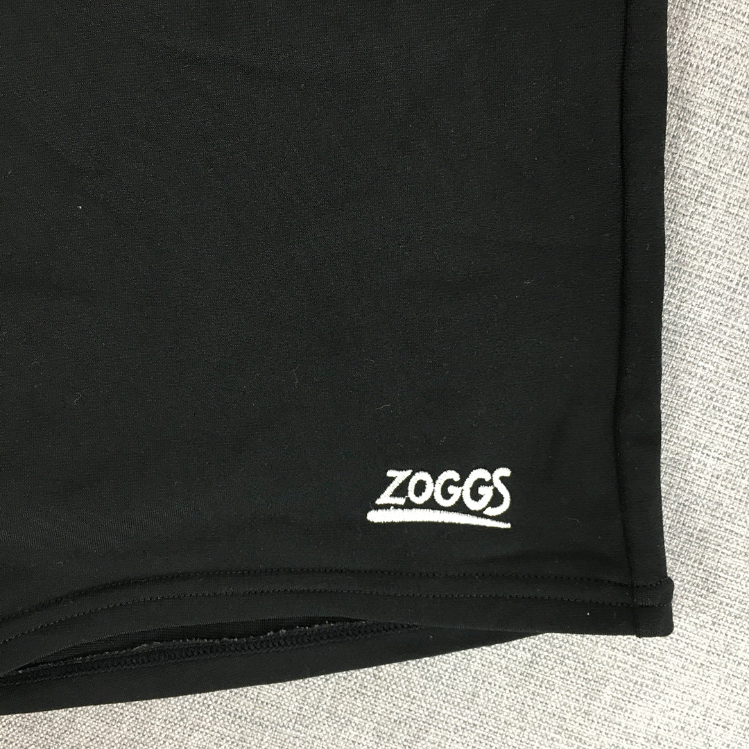 Zoggs Kids Boys Swim Shorts Size 14 Black Logo Stretch Fabric Trunks