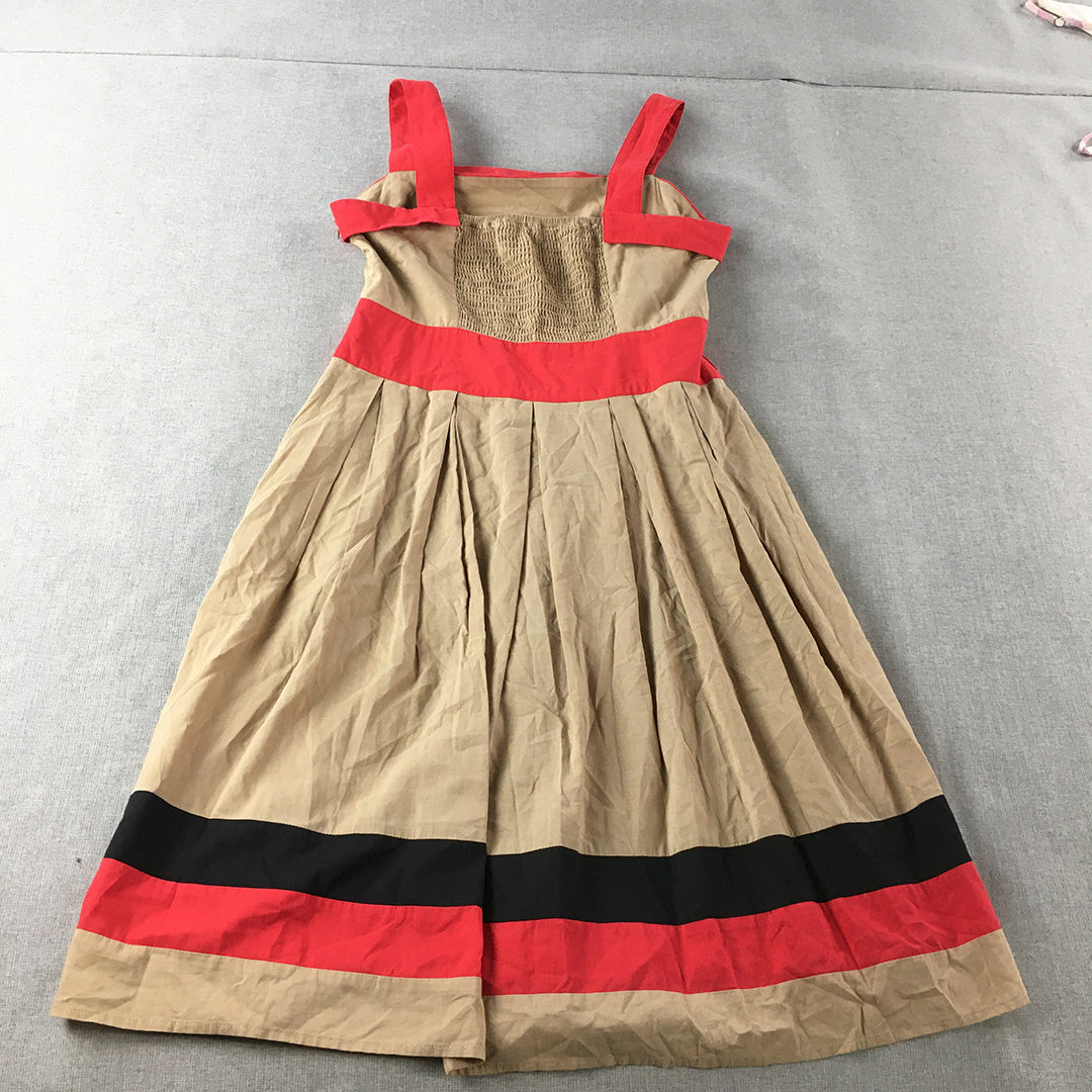 Diana Ferrari Womens Pleated Dress Size 10 Brown Red Black A-Line Mini