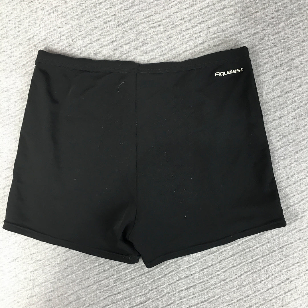 Zoggs Kids Boys Swim Shorts Size 14 Black Logo Stretch Fabric Trunks