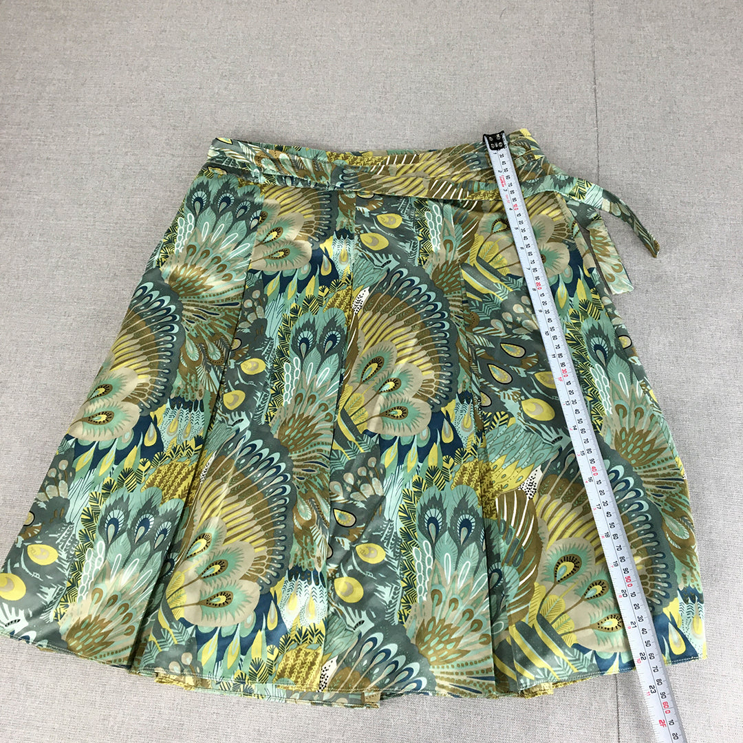 Esprit Womens Mini Skirt Size 6 Green Pleated A Line Peacock Feathers