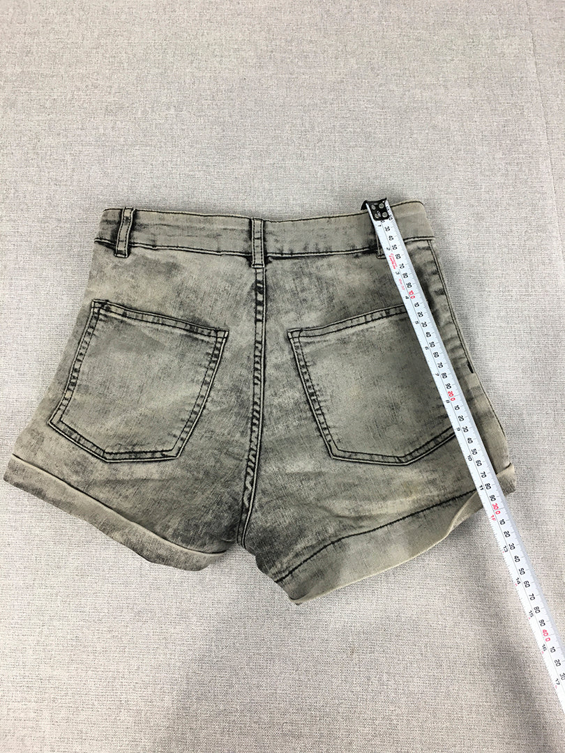 H&M Womens Denim Shorts Size 6 Grey Acid Wash Stretch Bermuda