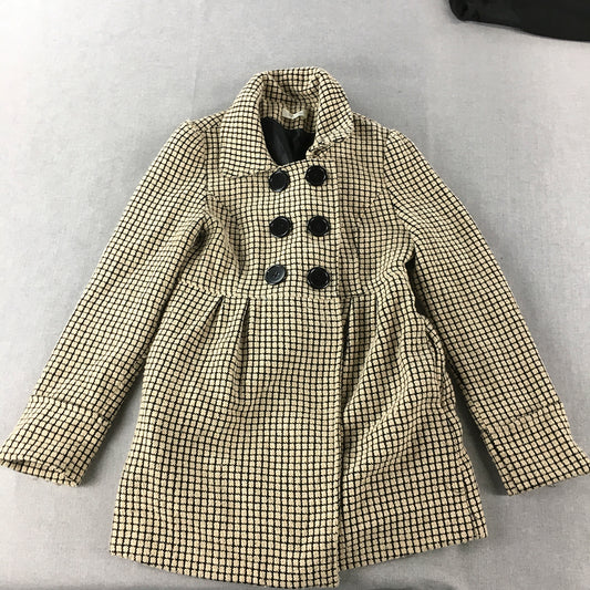 Lovely Girl Womens Pea Coat Size L Brown Checkered Double Breasted Jacket