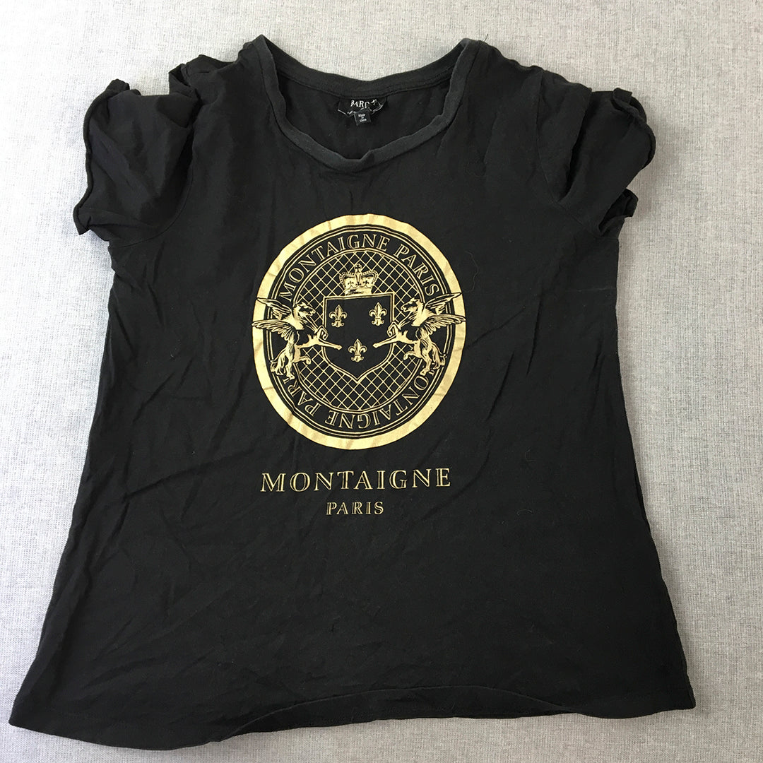 Bardot Womens T-Shirt Size S Black Gold Montaigne Paris Short Sleeve Top