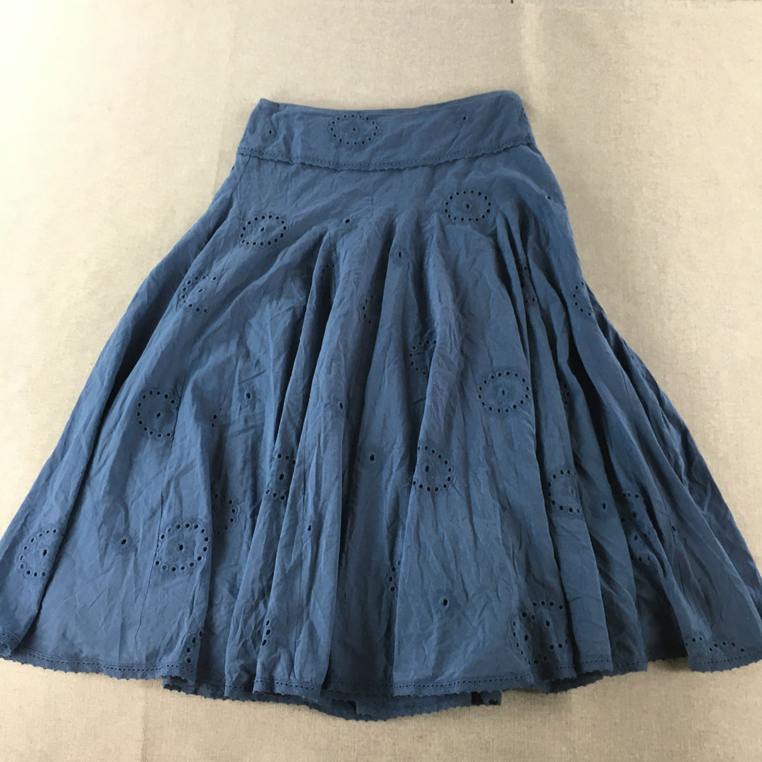 Queenspark Womens Skirt Size L Blue Floral Lace Pleated A-Line