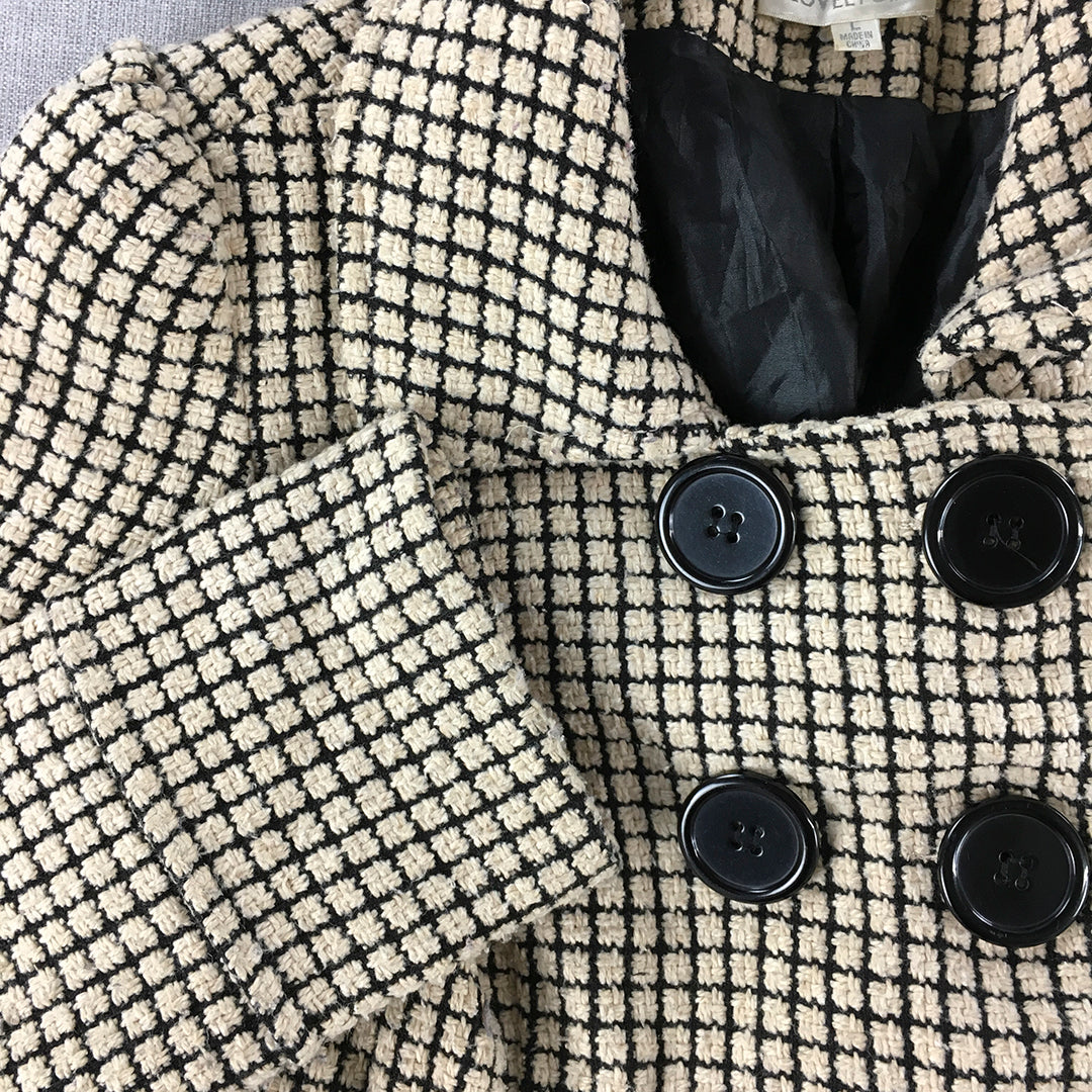 Lovely Girl Womens Pea Coat Size L Brown Checkered Double Breasted Jacket