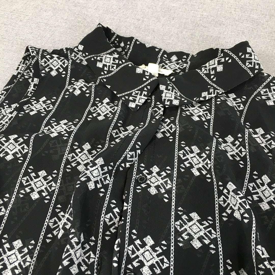 Lily Loves Womens Dress Size 14 Black Dot Pattern Button Up Midi Sleeveless