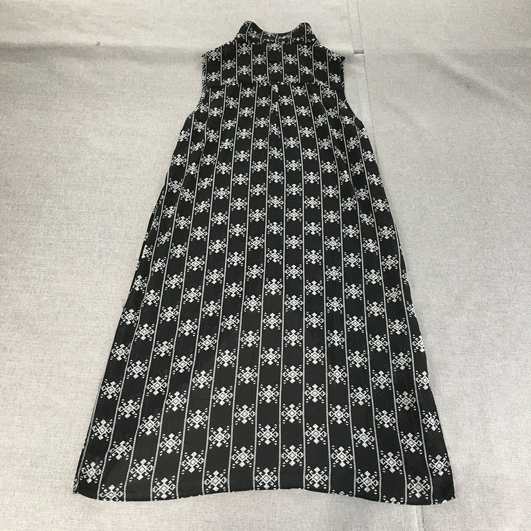 Lily Loves Womens Dress Size 14 Black Dot Pattern Button Up Midi Sleeveless