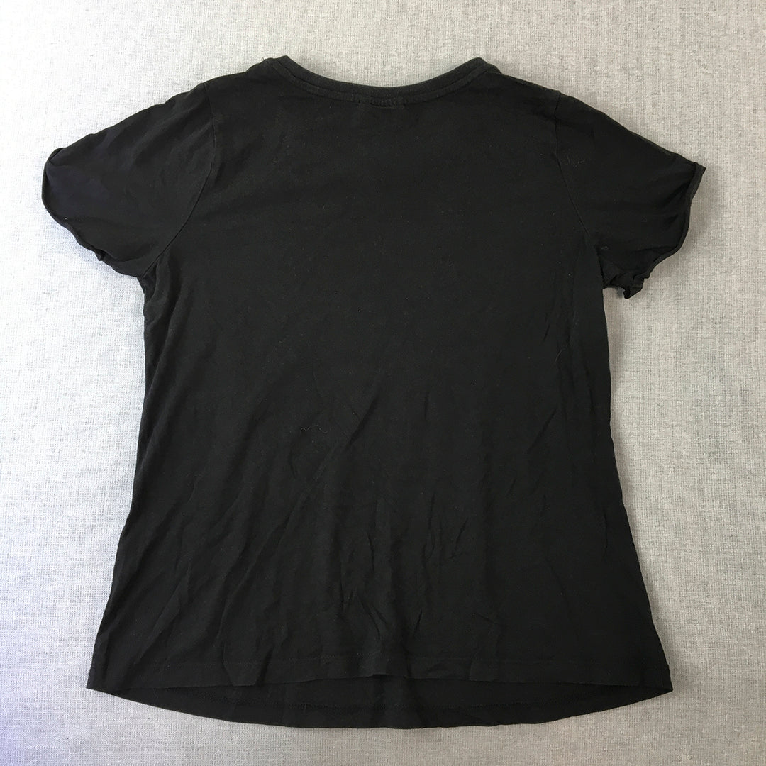 Bardot Womens T-Shirt Size S Black Gold Montaigne Paris Short Sleeve Top