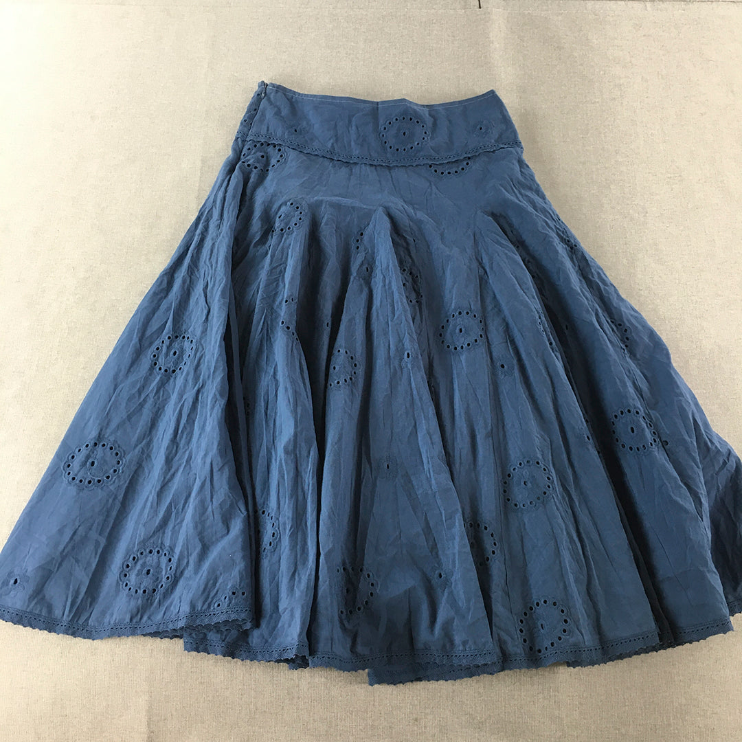 Queenspark Womens Skirt Size L Blue Floral Lace Pleated A-Line