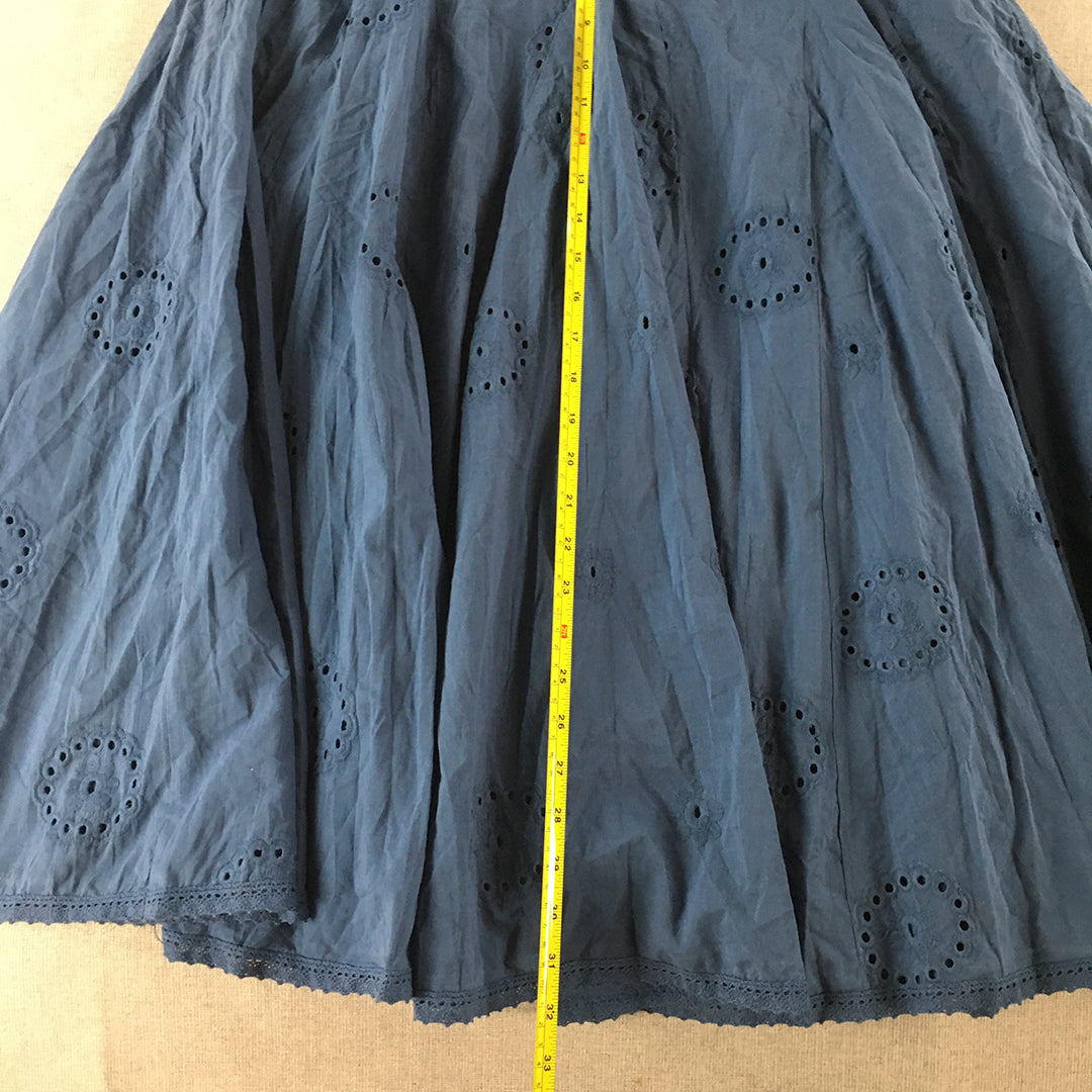 Queenspark Womens Skirt Size L Blue Floral Lace Pleated A-Line