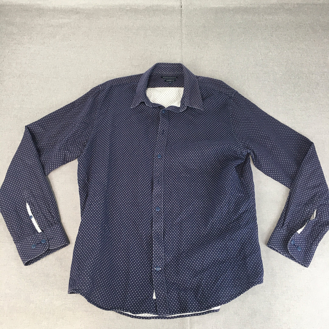 Sportscraft Mens Shirt Size XL Tapered Fit Long Sleeve Button-Up Collared Blue