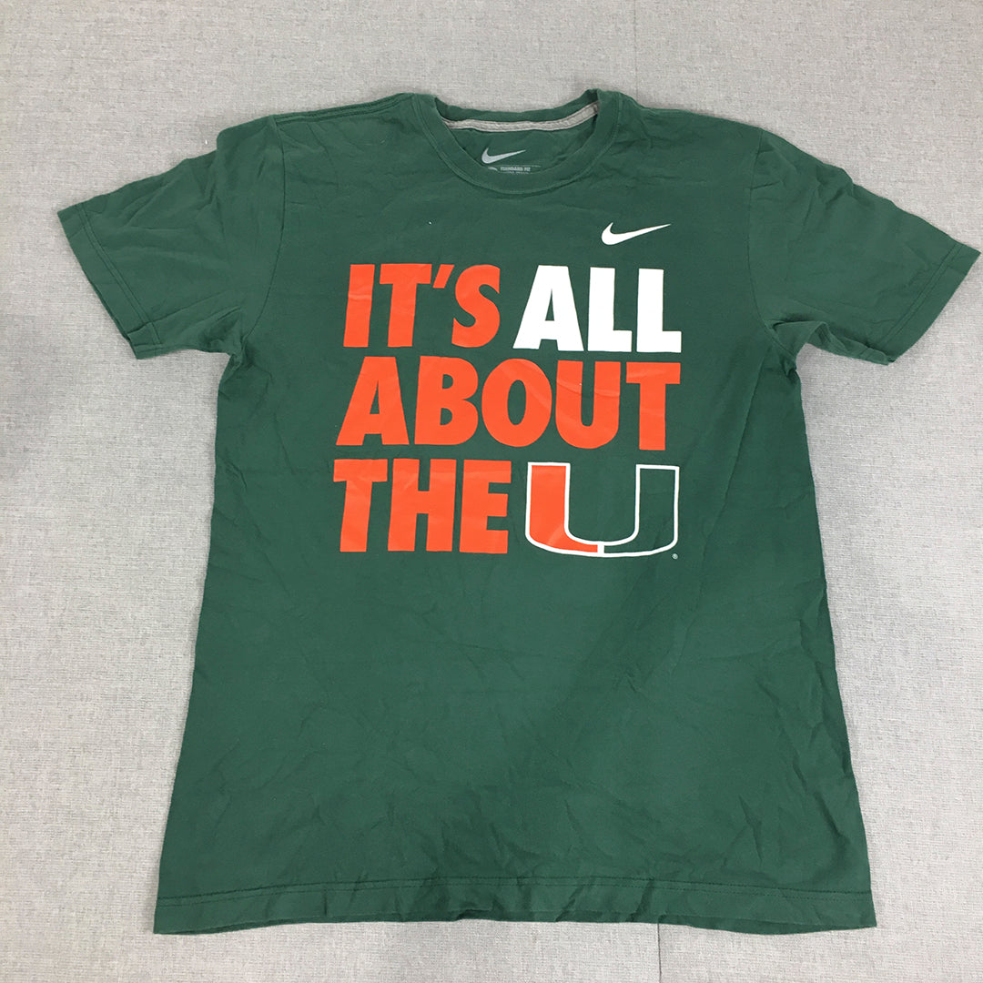 Nike University of Miami Hurricanes football Mens T-Shirt Size M Green Logo Tee