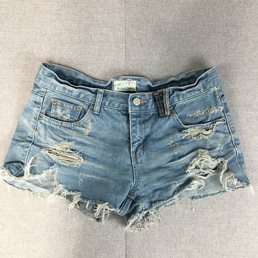 Slinky Co Womens Denim Shorts Size 28 Blue Ripped Raw Hem Light Wash