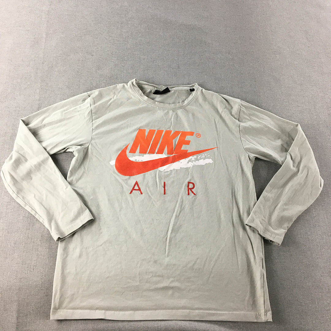 Nike Air Womens Shirt Size L Grey Big Logo Crew Neck Long Sleeve Pullover