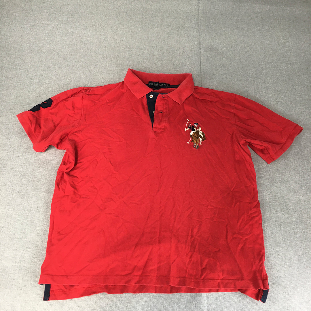 U.S. Polo Assn. Mens Shirt Size L Red Big Embroidered Logo Collared Rugby