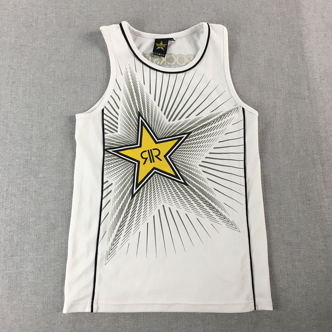 Rockstar Energy Drink Womens Tank Top Size 10 White Logo Sleeveless Shirt