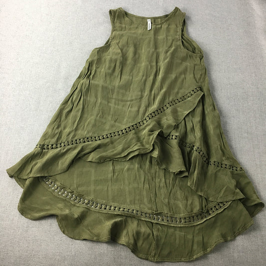 Indikah Womens Midi Dress Size 6 Khaki Green Sleeveless Wrap Layered