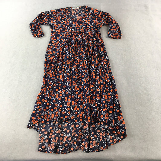 Hourglass Womens Sundress Size M Blue Orange Floral Long Sleeve Midi