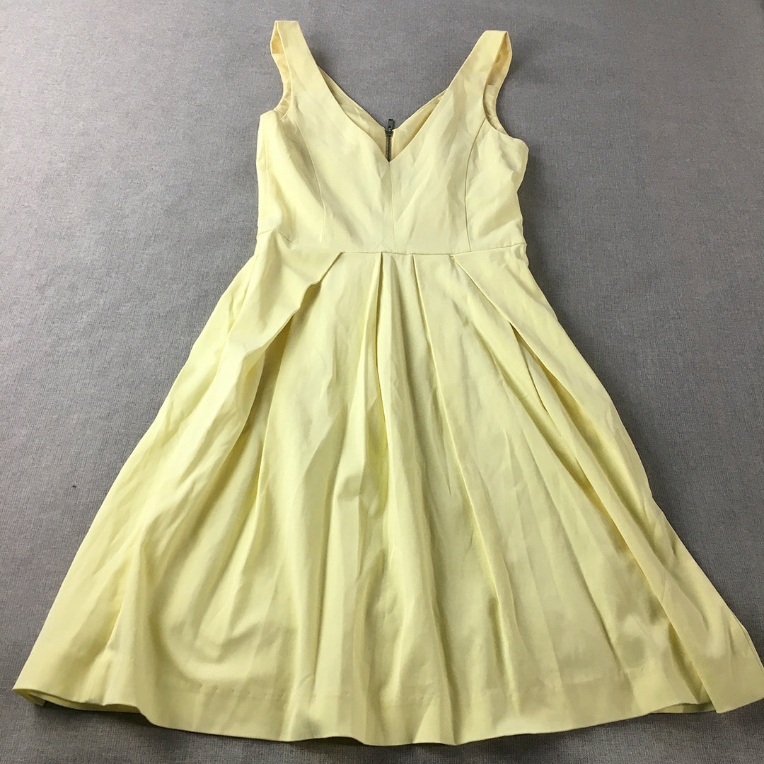 Cue Womens Mini Dress Size 6 Yellow Pleated A-Line V-Neck Sleeveless