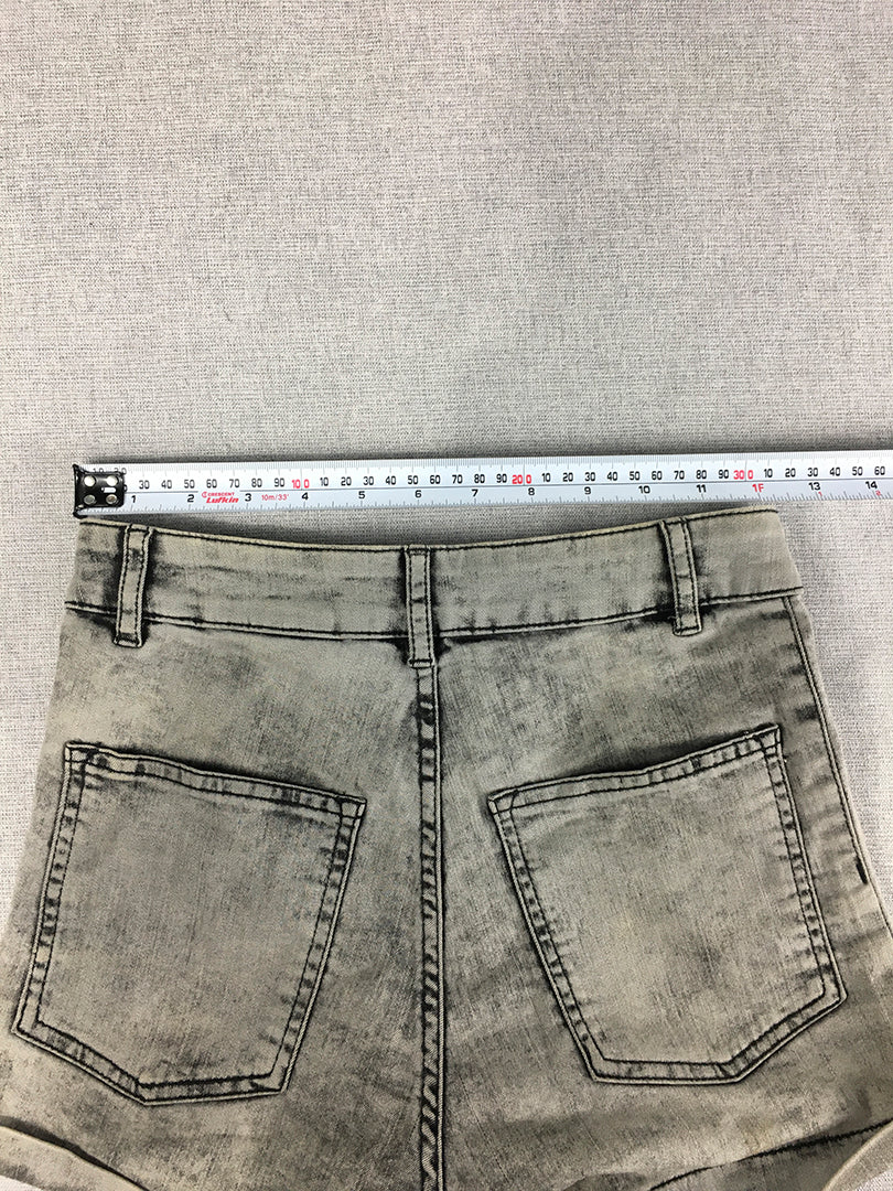 H&M Womens Denim Shorts Size 6 Grey Acid Wash Stretch Bermuda