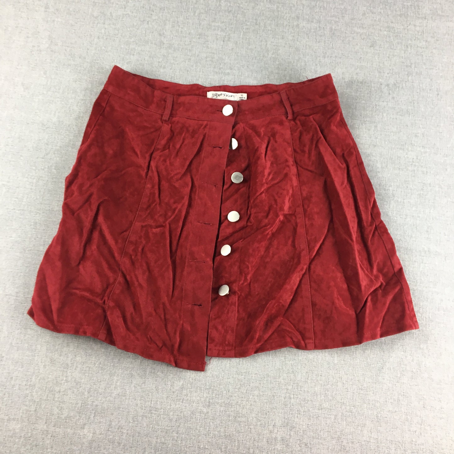 Paper Scissors Womens Mini Skirt Size 10 Red Button Up