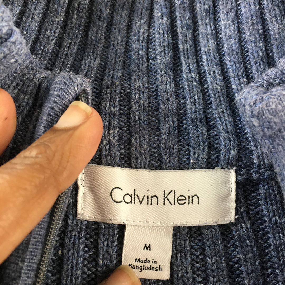 Calvin Klein Mens Knit Sweater Size M Blue 1/4 Zip Mock Neck Pullover Jumper