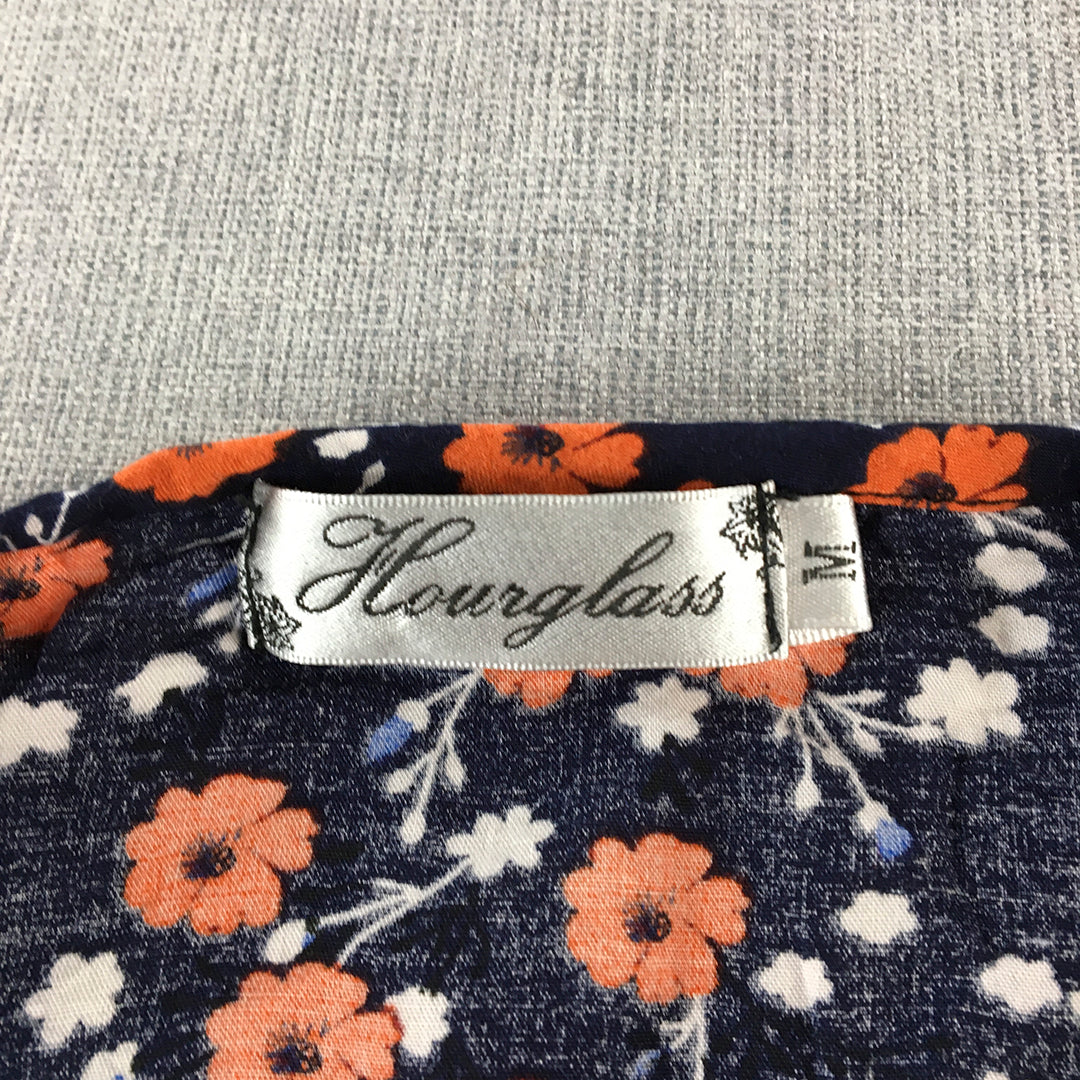 Hourglass Womens Sundress Size M Blue Orange Floral Long Sleeve Midi