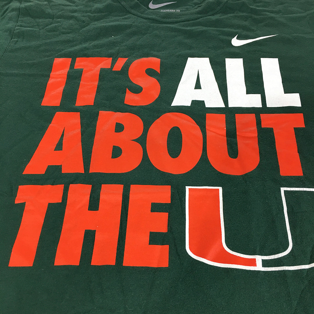 Nike University of Miami Hurricanes football Mens T-Shirt Size M Green Logo Tee