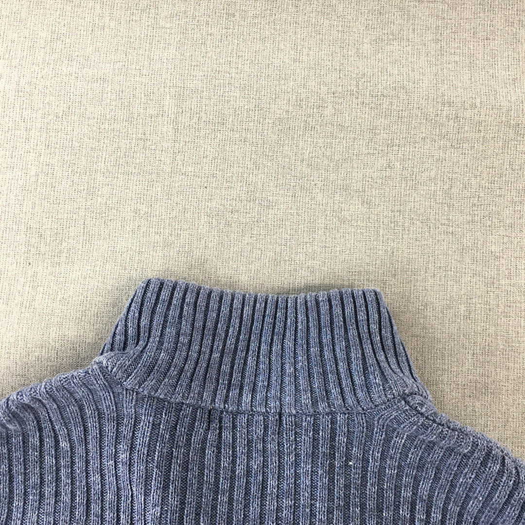 Calvin Klein Mens Knit Sweater Size M Blue 1/4 Zip Mock Neck Pullover Jumper