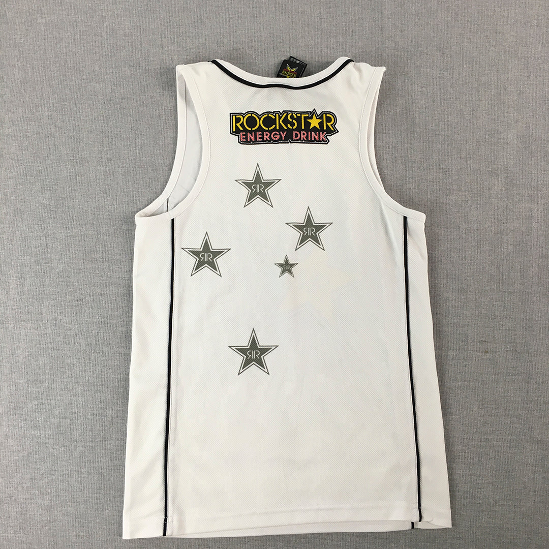 Rockstar Energy Drink Womens Tank Top Size 10 White Logo Sleeveless Shirt