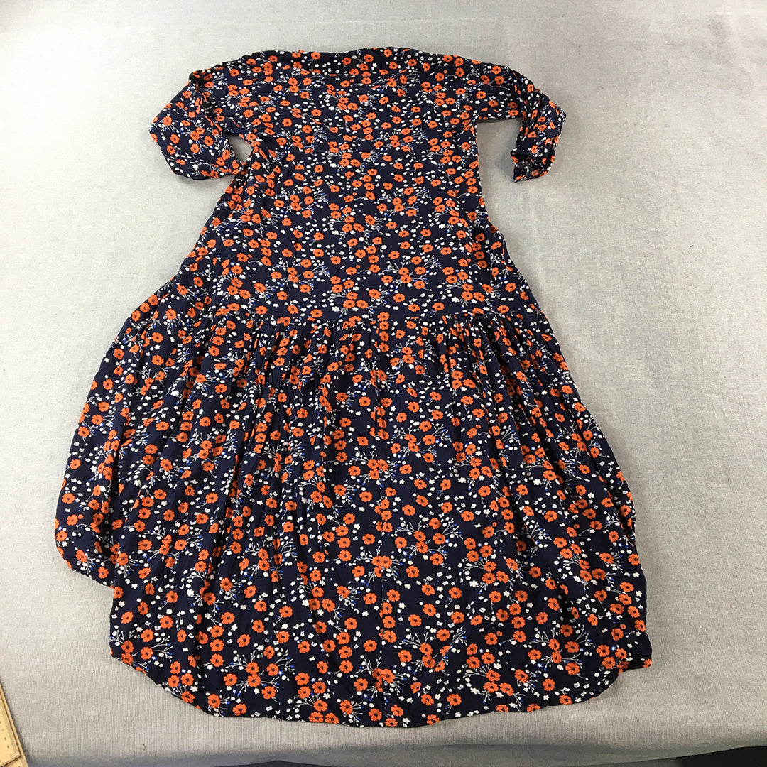 Hourglass Womens Sundress Size M Blue Orange Floral Long Sleeve Midi