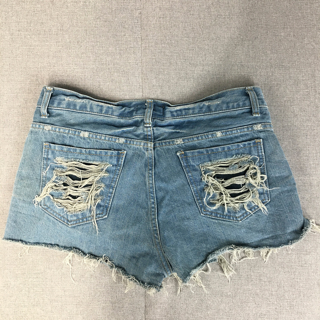 Slinky Co Womens Denim Shorts Size 28 Blue Ripped Raw Hem Light Wash