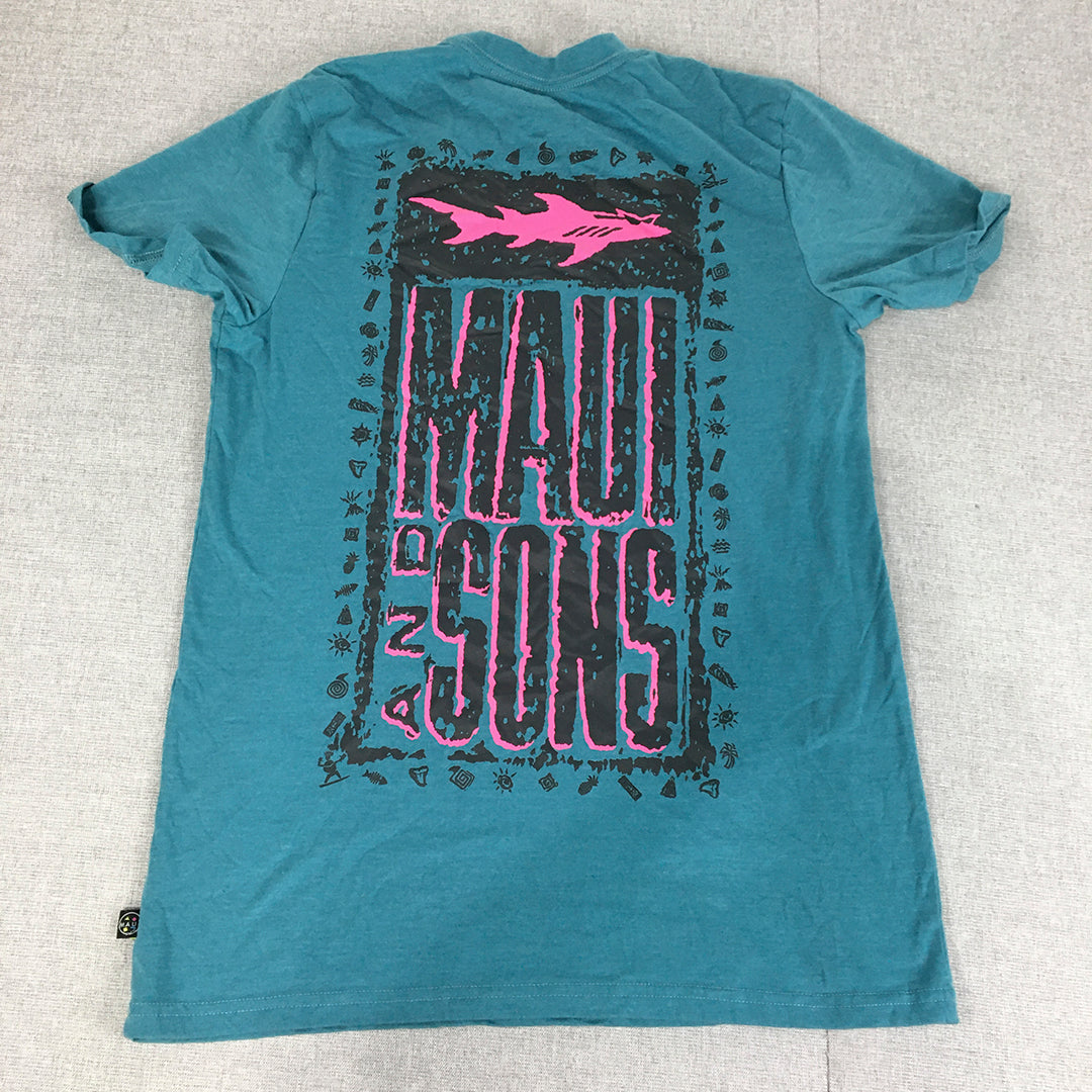 Maui And Sons Mens T-Shirt Size M Blue Logo Surf Brand Short Sleeve Tee