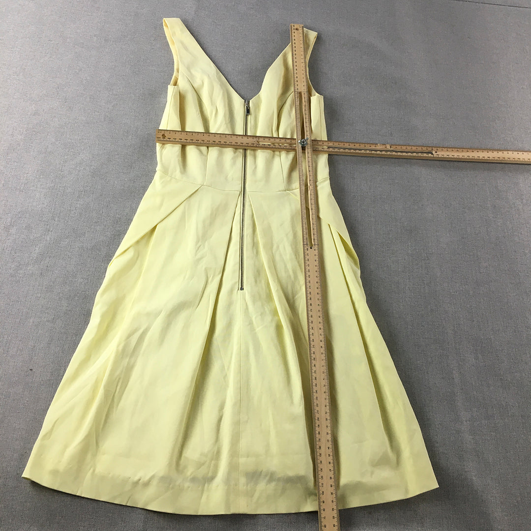 Cue Womens Mini Dress Size 6 Yellow Pleated A-Line V-Neck Sleeveless