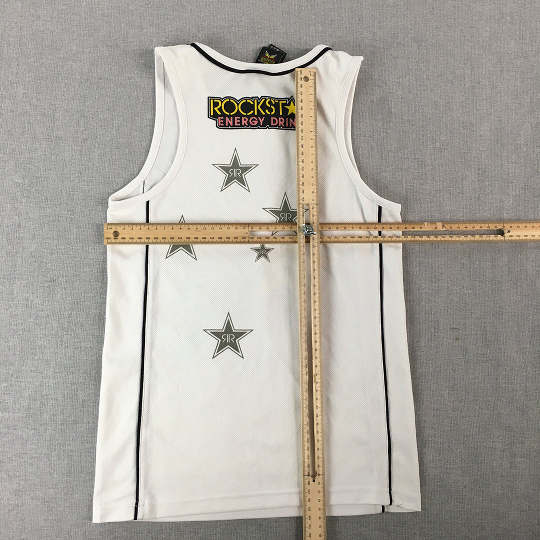 Rockstar Energy Drink Womens Tank Top Size 10 White Logo Sleeveless Shirt