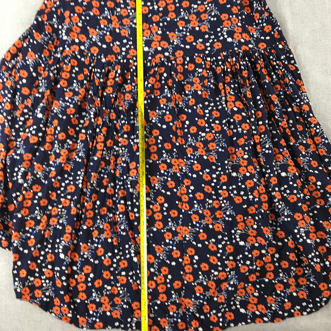 Hourglass Womens Sundress Size M Blue Orange Floral Long Sleeve Midi