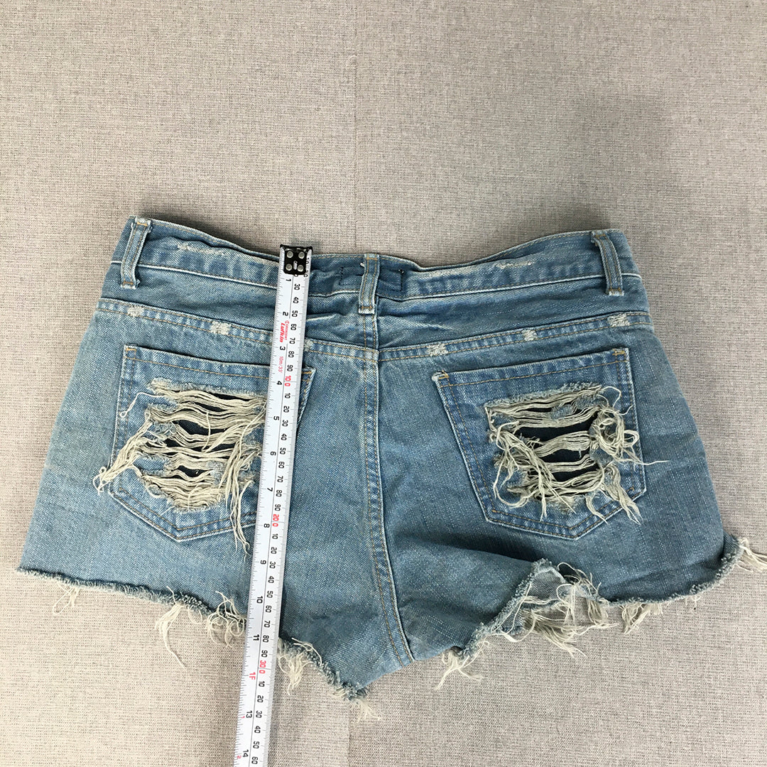 Slinky Co Womens Denim Shorts Size 28 Blue Ripped Raw Hem Light Wash