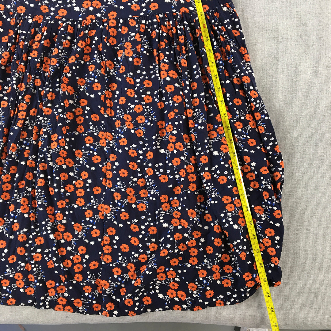 Hourglass Womens Sundress Size M Blue Orange Floral Long Sleeve Midi