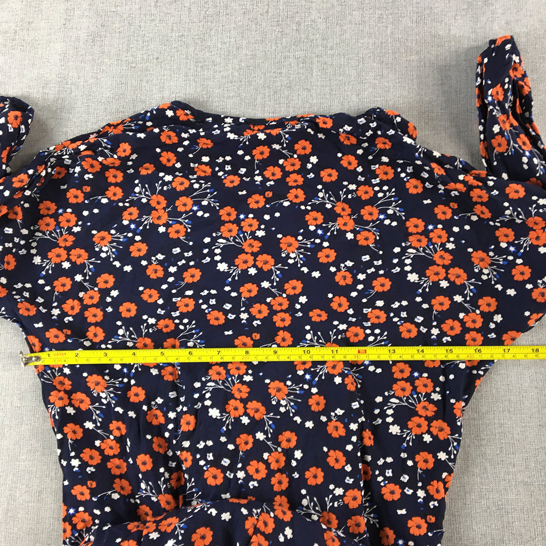 Hourglass Womens Sundress Size M Blue Orange Floral Long Sleeve Midi