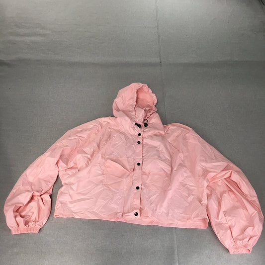 Boohoo Womens Hoodie Jacket Size 14 Pink Cropped Pearl-Snap Windbreaker Coat