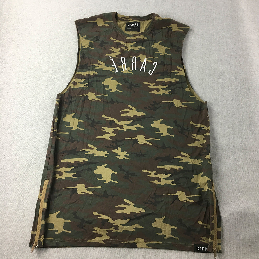 Carre Mens Tank Top Size L Brown Camo Sleeveless Singlet Shirt