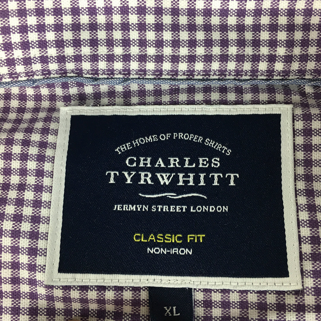 Charles Tyrwhitt Mens Shirt Size XL Purple Checkered Long Sleeve Button-Up