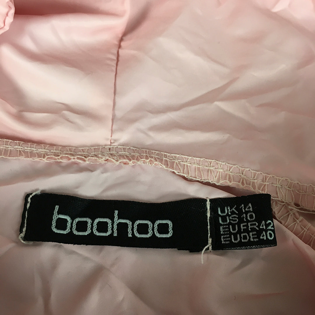 Boohoo Womens Hoodie Jacket Size 14 Pink Cropped Pearl-Snap Windbreaker Coat