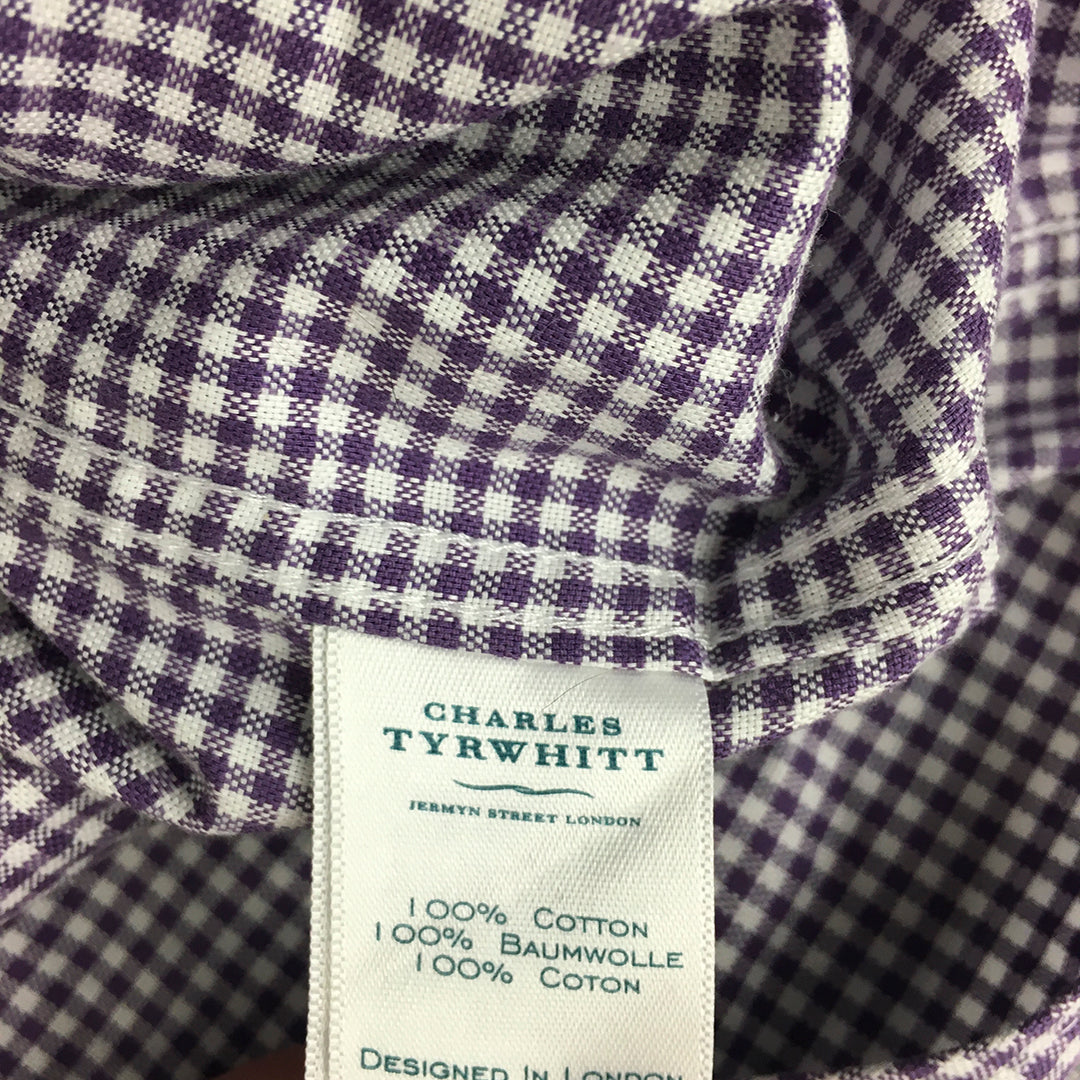 Charles Tyrwhitt Mens Shirt Size XL Purple Checkered Long Sleeve Button-Up