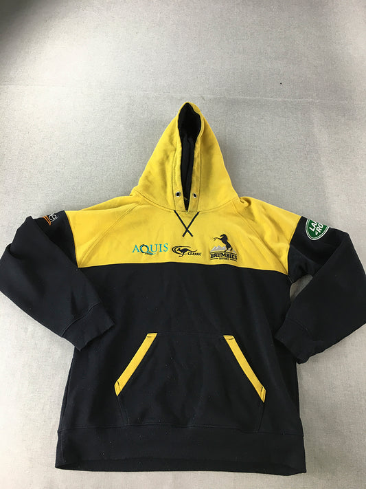 ACT Brumbies Mens Hoodie Sweater Size M Yellow Black Super Rugby Jumper