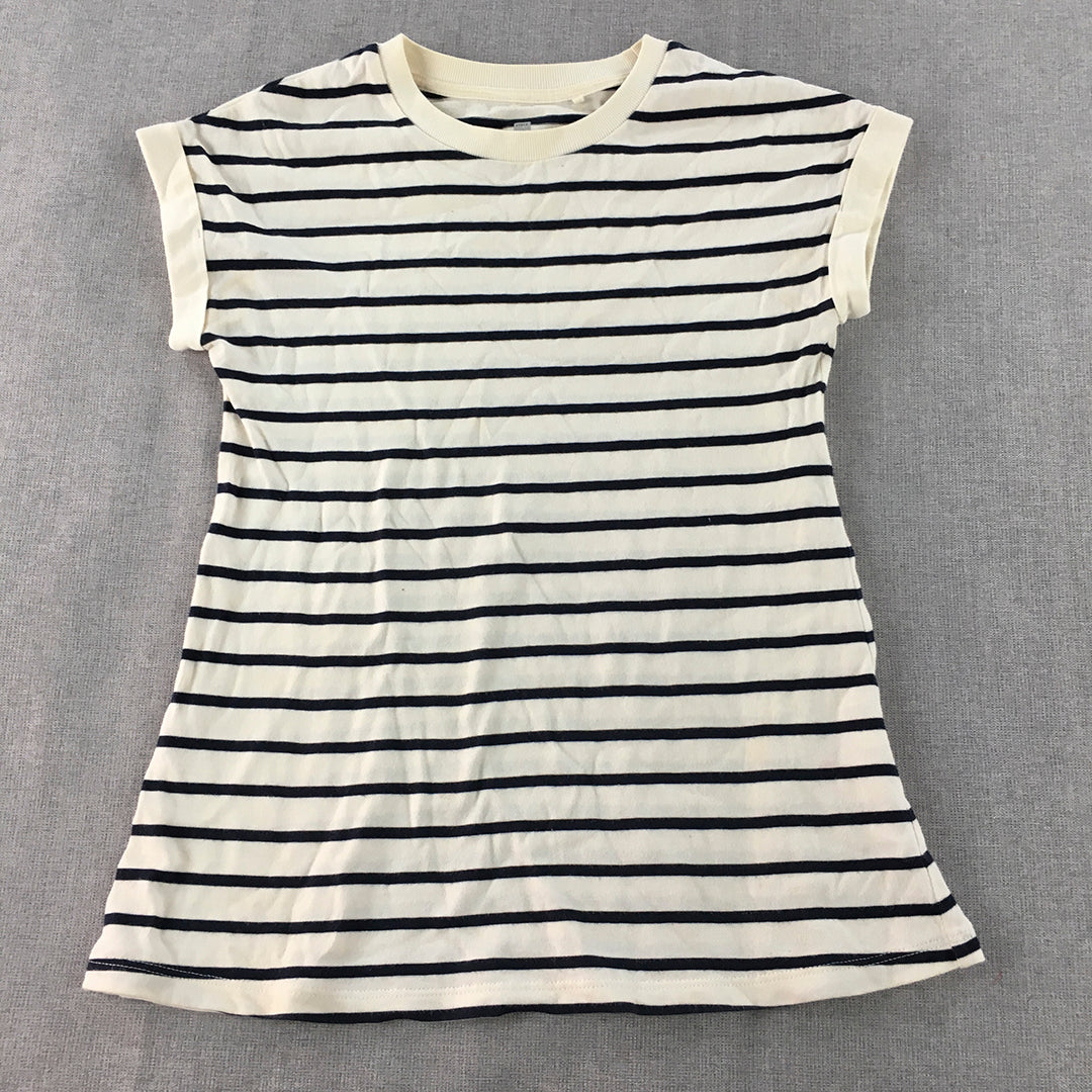 Uniqlo Kids Girls Shirt Dress Size 5 - 6 Years Navy Blue White Striped