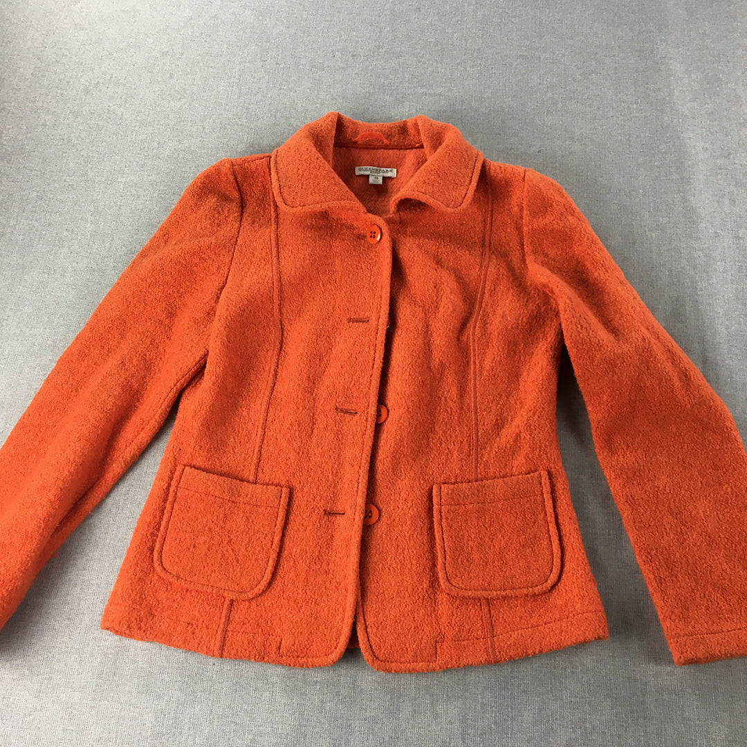 Queenspark Womens Wool Jacket Size 10 Orange Button Up Pockets Parka Coat